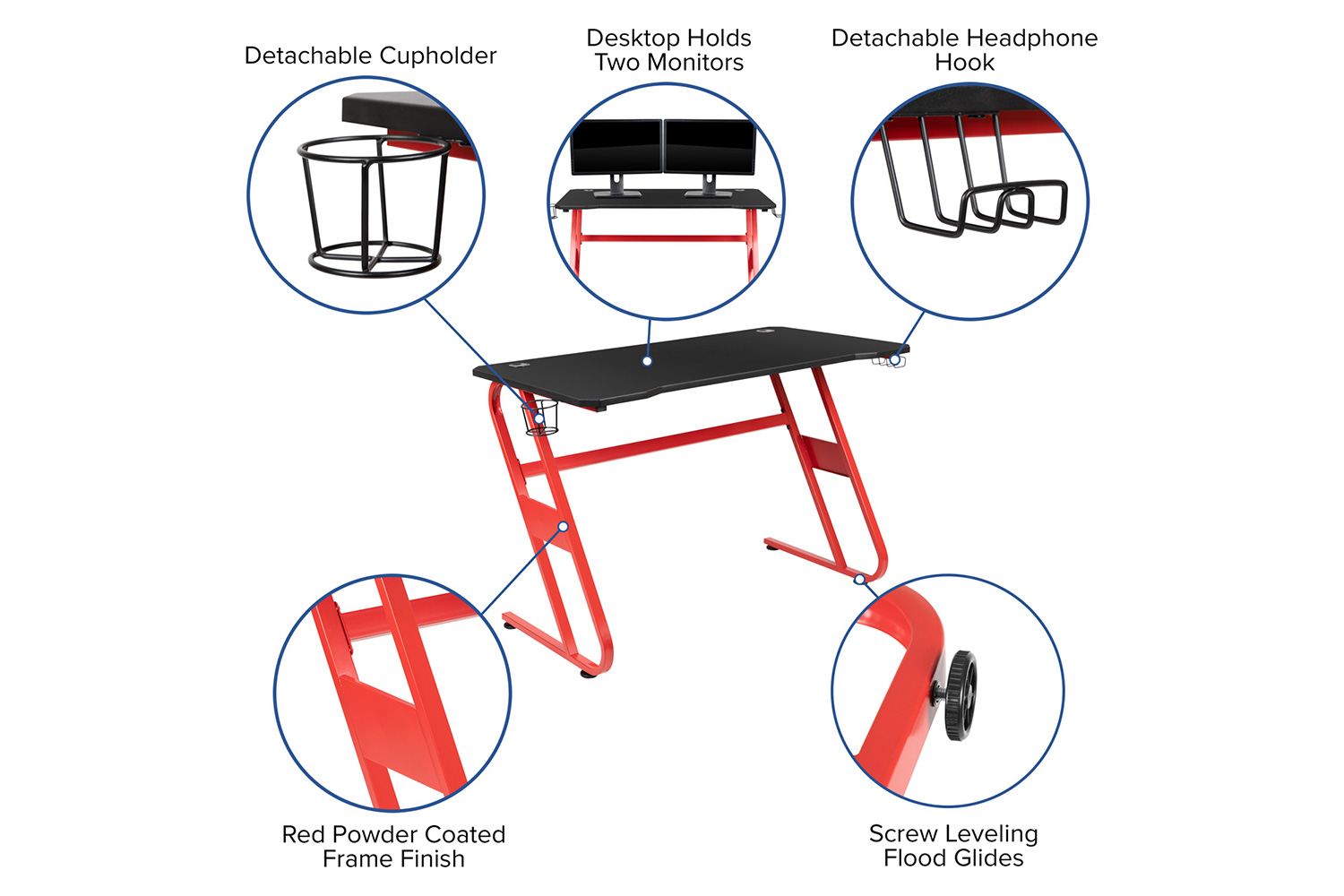 BLNK Optis Red Gaming Desk and Racing Chair Set with Cup Holder and Headphone Hook - Green/Black