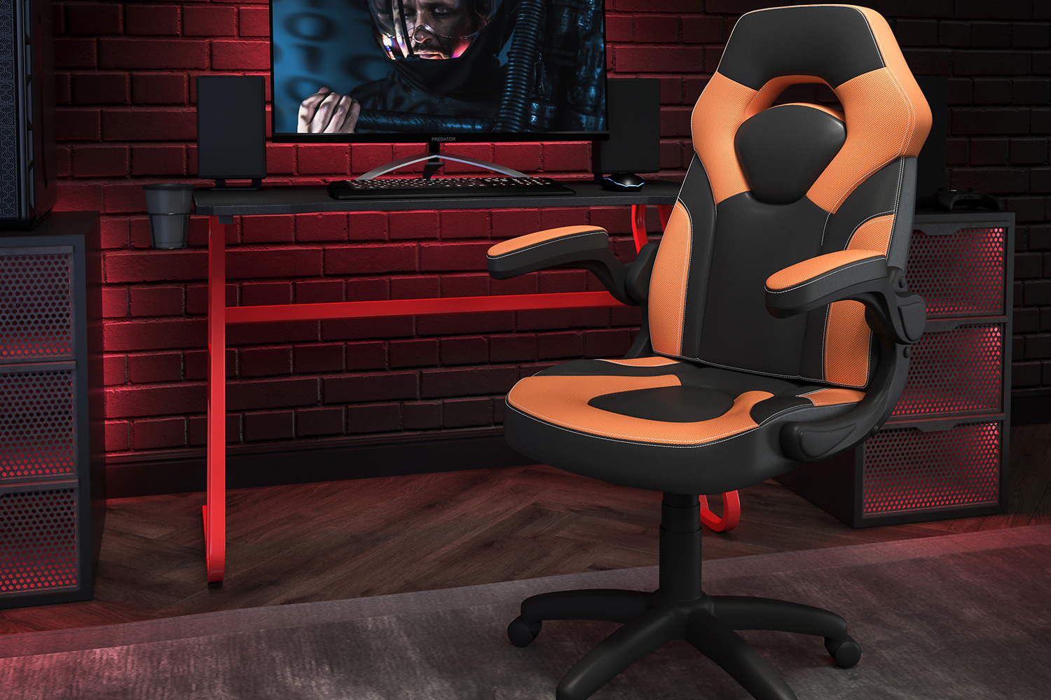 BLNK Optis Red Gaming Desk and Racing Chair Set with Cup Holder and Headphone Hook