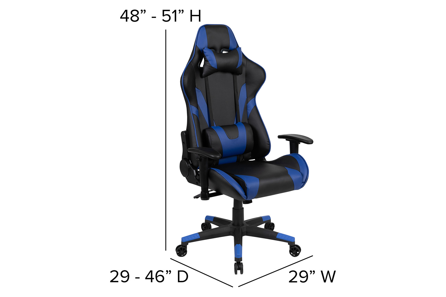 BLNK Optis Black Gaming Desk and Reclining Gaming Chair Set with Cup Holder, Headphone Hook and 2 Wire Management Holes - Blue