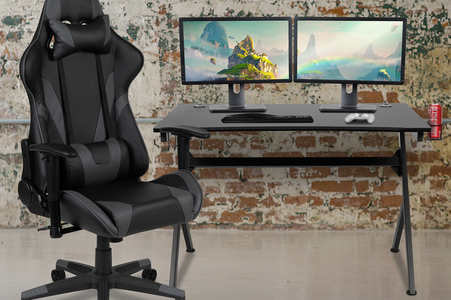 BLNK Optis Black Gaming Desk and Reclining Gaming Chair Set with Cup Holder, Headphone Hook and 2 Wire Management Holes