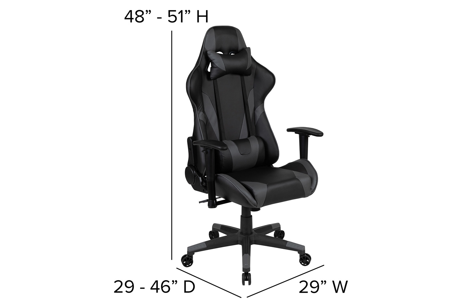 BLNK Optis Black Gaming Desk and Reclining Gaming Chair Set with Cup Holder, Headphone Hook and 2 Wire Management Holes - Gray