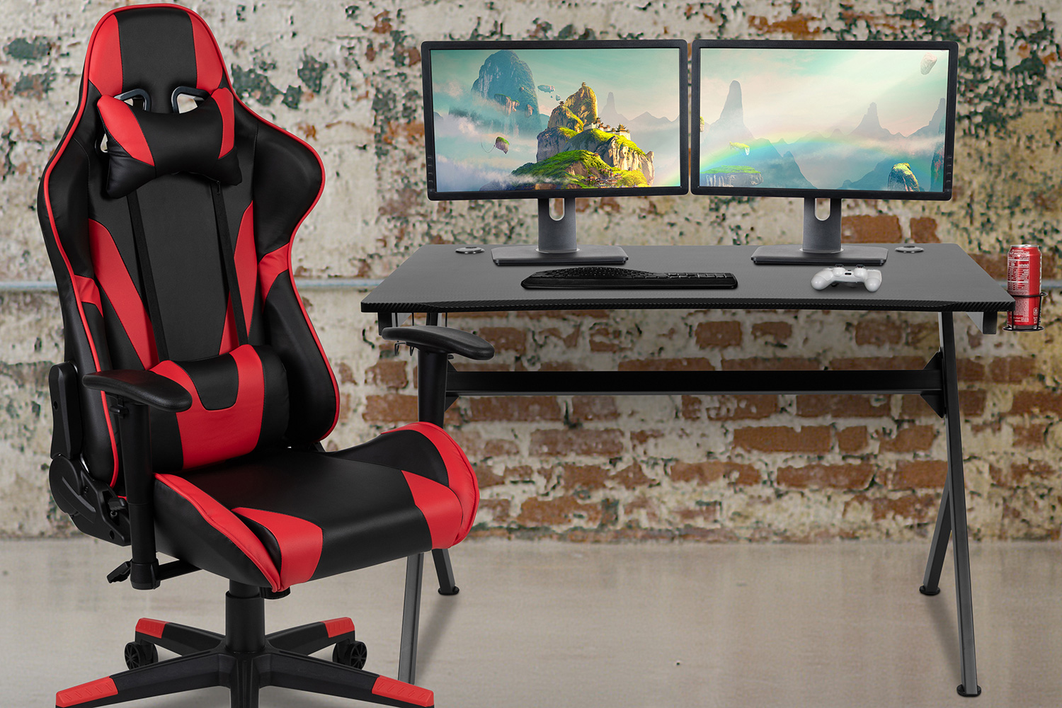 BLNK Optis Black Gaming Desk and Reclining Gaming Chair Set with Cup Holder, Headphone Hook and 2 Wire Management Holes