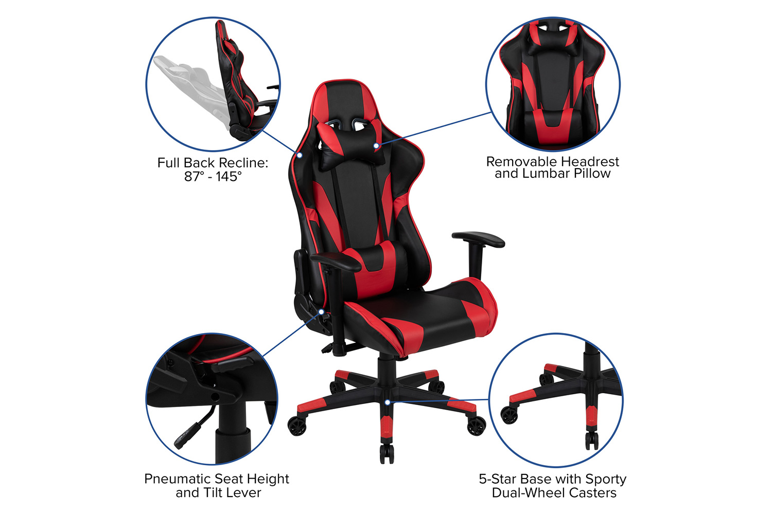 BLNK Optis Black Gaming Desk and Reclining Gaming Chair Set with Cup Holder, Headphone Hook and 2 Wire Management Holes - Red