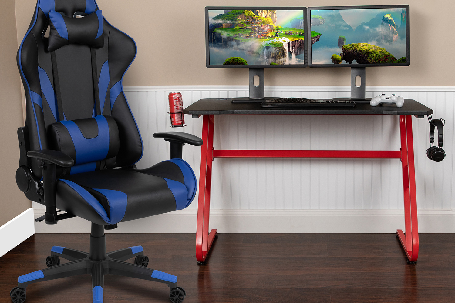 BLNK Optis Red Gaming Desk and Reclining Gaming Chair Set with Cup Holder and Headphone Hook