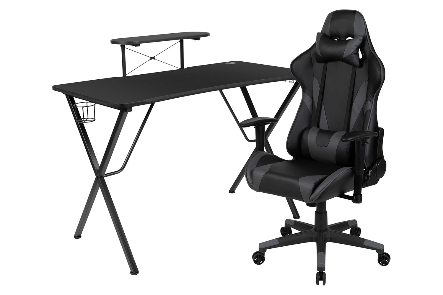 BLNK Optis Black Gaming Desk and Reclining Gaming Chair Set with Cup Holder, Headphone Hook and Monitor/Smartphone Stand - Gray