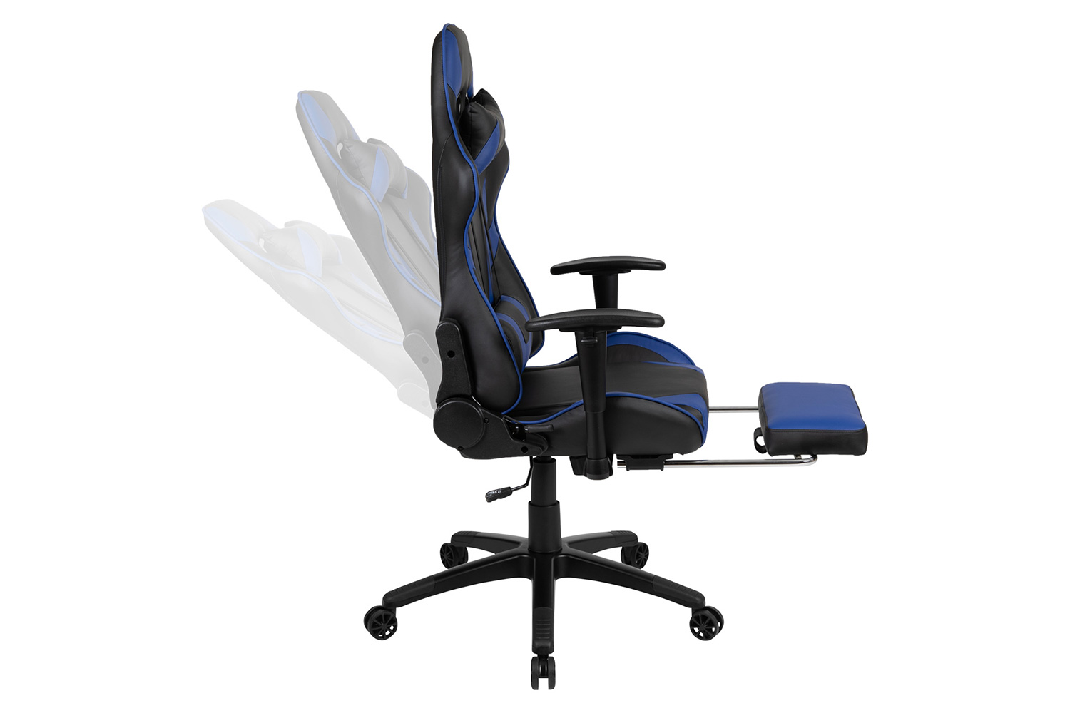 BLNK Optis Gaming Desk and Footrest Reclining Gaming Chair Set with Cup Holder, Headphone Hook, Removable Mouse Pad Top/Wire Management - Blue