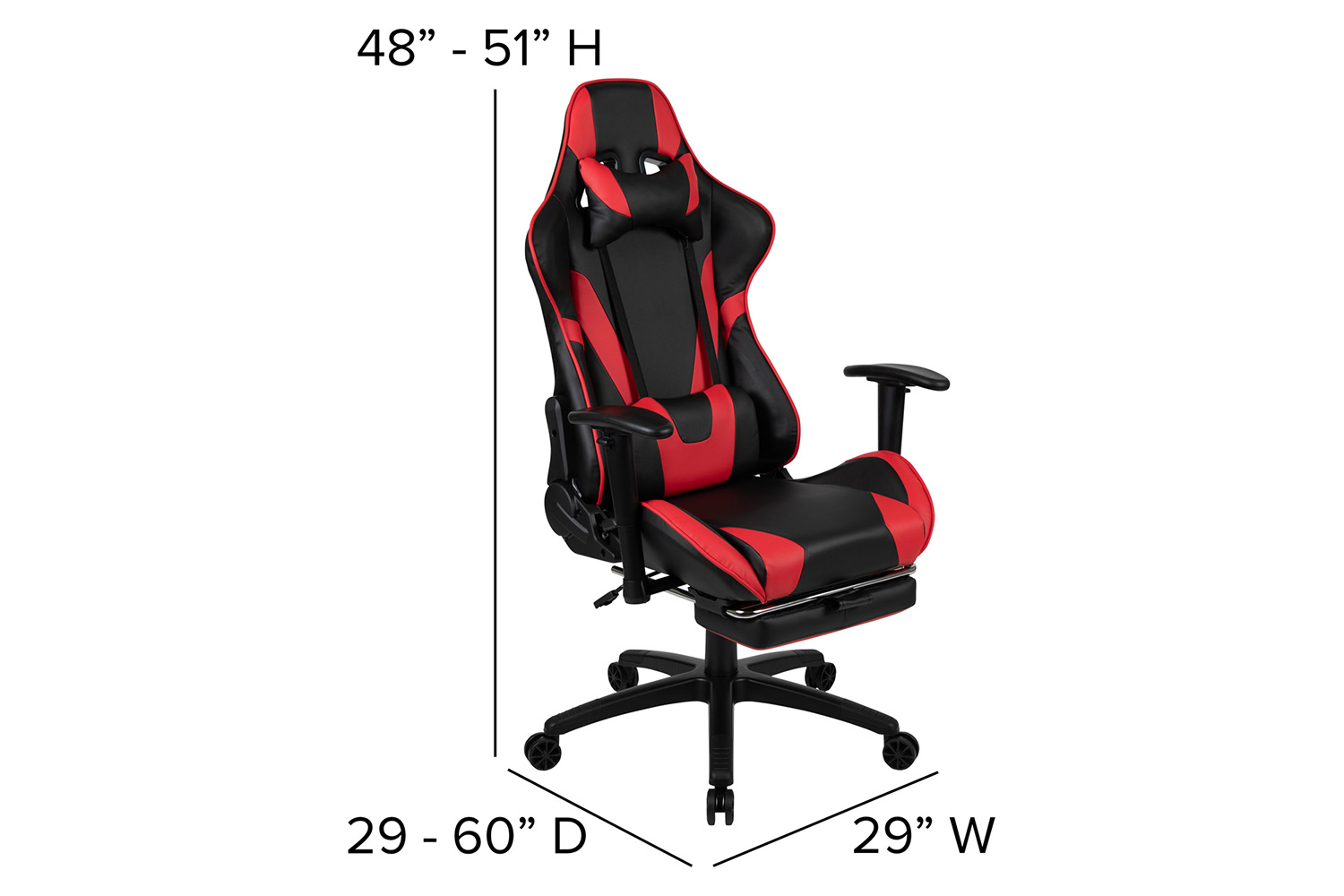 BLNK Optis Gaming Desk and Footrest Reclining Gaming Chair Set with Cup Holder, Headphone Hook, Removable Mouse Pad Top/Wire Management - Red