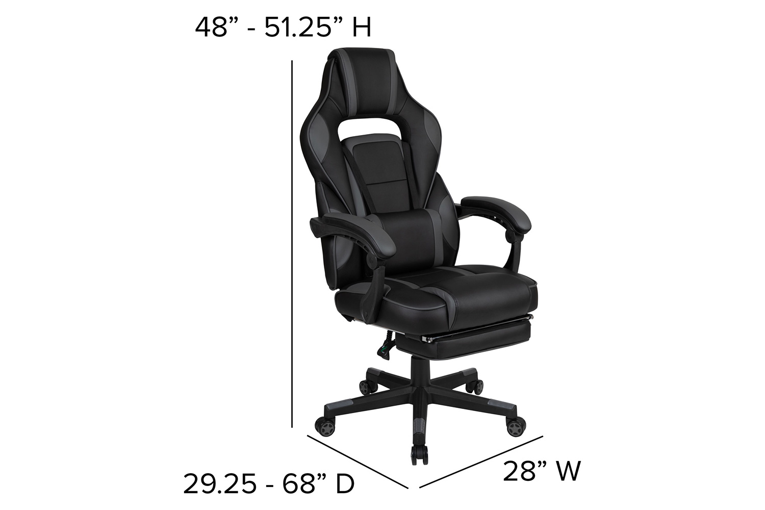 BLNK Optis Black Gaming Desk with Cup Holder, Headphone Hook, 2 Wire Management Holes and Reclining Back/Arms Gaming Chair with Footrest - Black