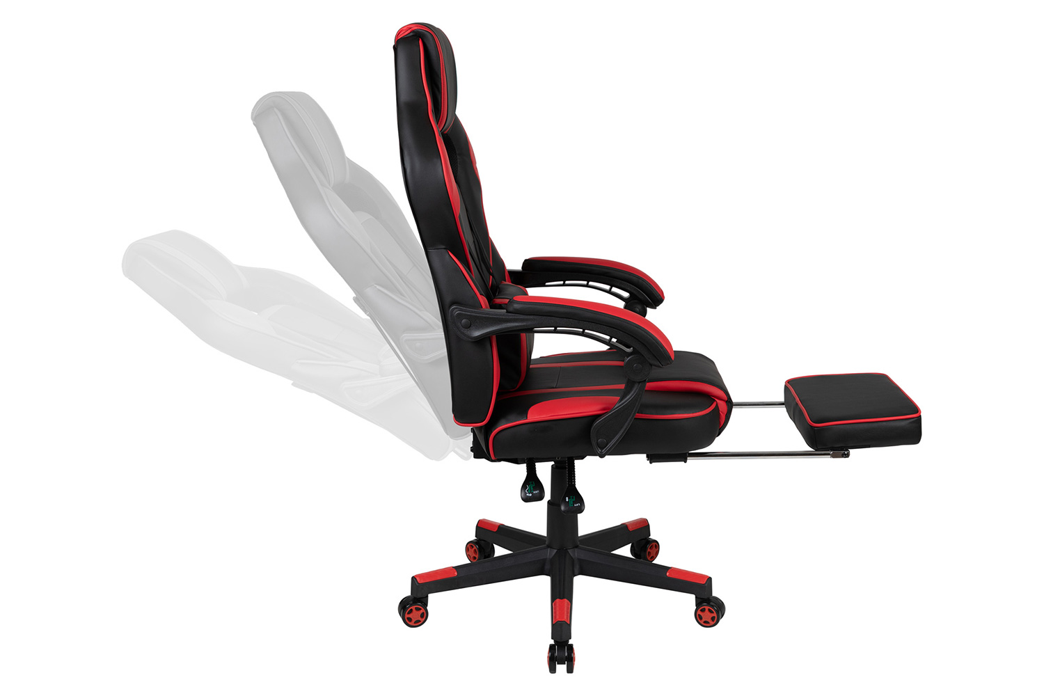 BLNK Optis Black Gaming Desk with Cup Holder, Headphone Hook, 2 Wire Management Holes and Reclining Back/Arms Gaming Chair with Footrest - Red