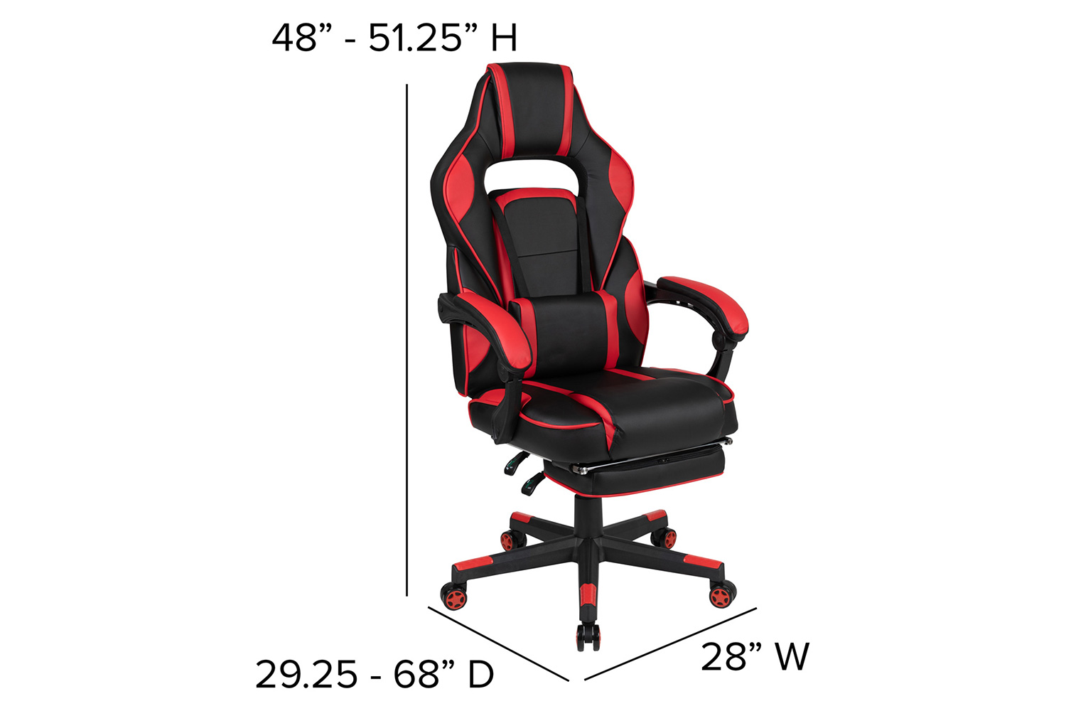 BLNK Optis Black Gaming Desk with Cup Holder, Headphone Hook, 2 Wire Management Holes and Reclining Back/Arms Gaming Chair with Footrest - Red