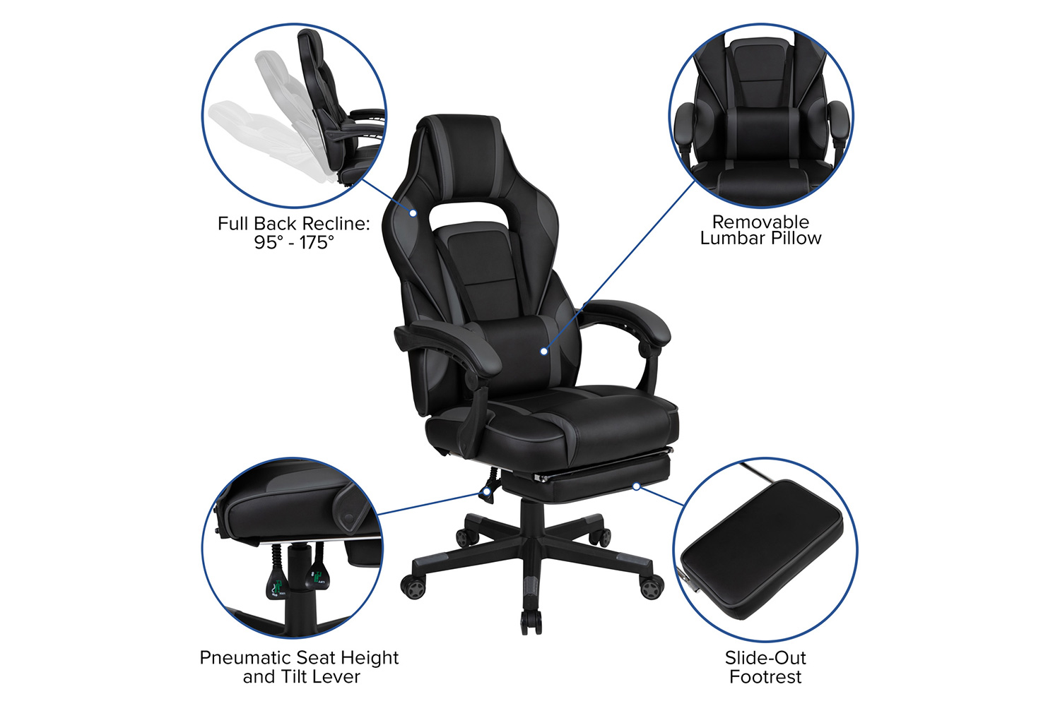 BLNK Optis Gaming Desk with Cup Holder, Headphone Hook, Removable Mousepad Top and Reclining Back/Arms Gaming Chair with Footrest - Black