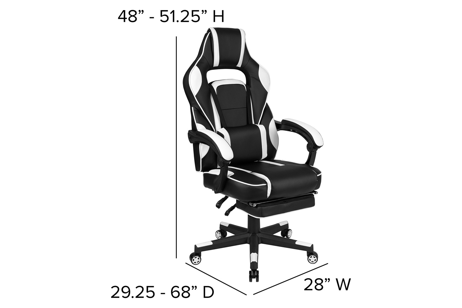 BLNK Optis Black Gaming Desk with Cup Holder/Headphone Hook/Monitor Stand and Reclining Back/Arms Gaming Chair with Footrest - White