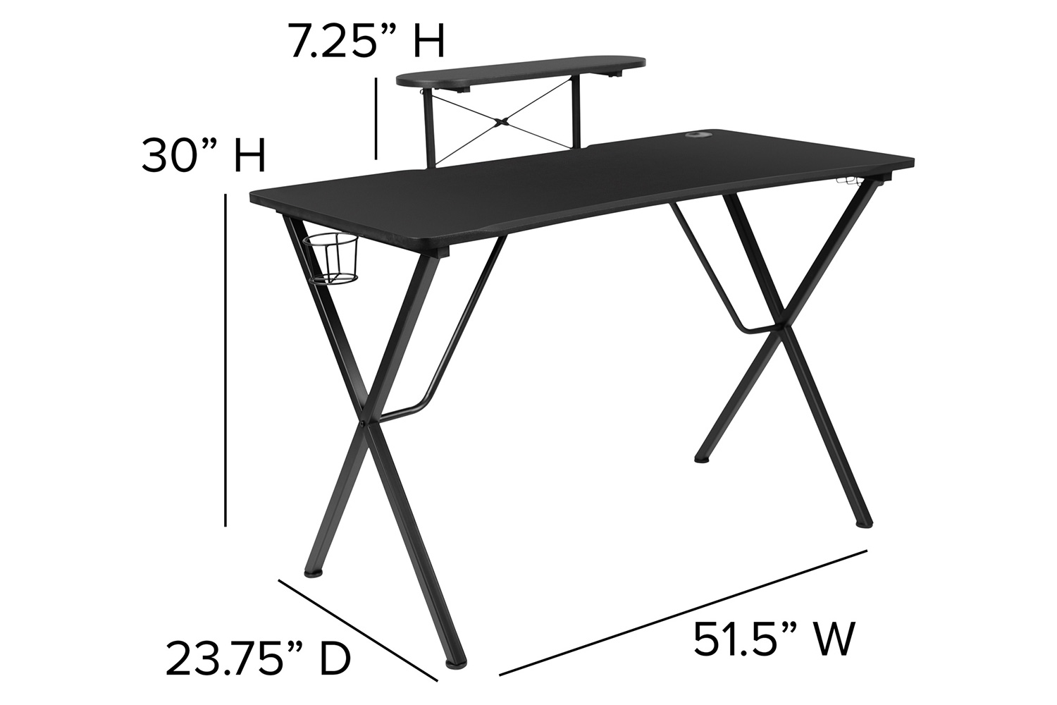 BLNK Optis Black Gaming Desk with Cup Holder/Headphone Hook/Monitor Stand and Reclining Back/Arms Gaming Chair with Footrest - White