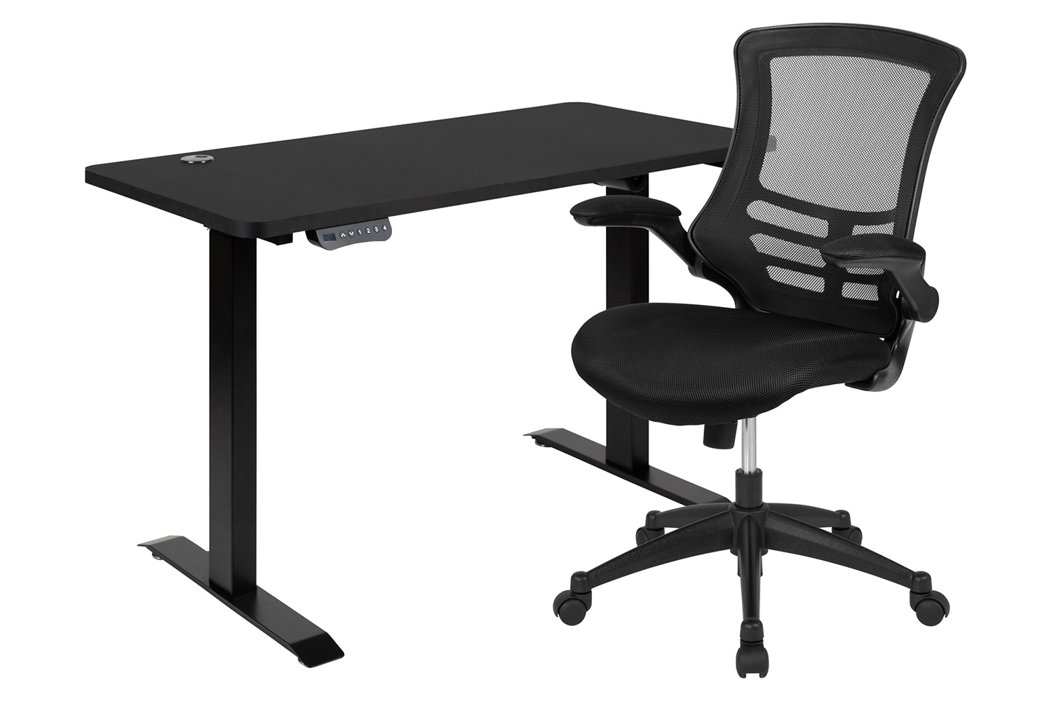 BLNK Regent Electric Height Adjustable Standing Desk with Black Mesh Swivel Ergonomic Task Office Chair - Black