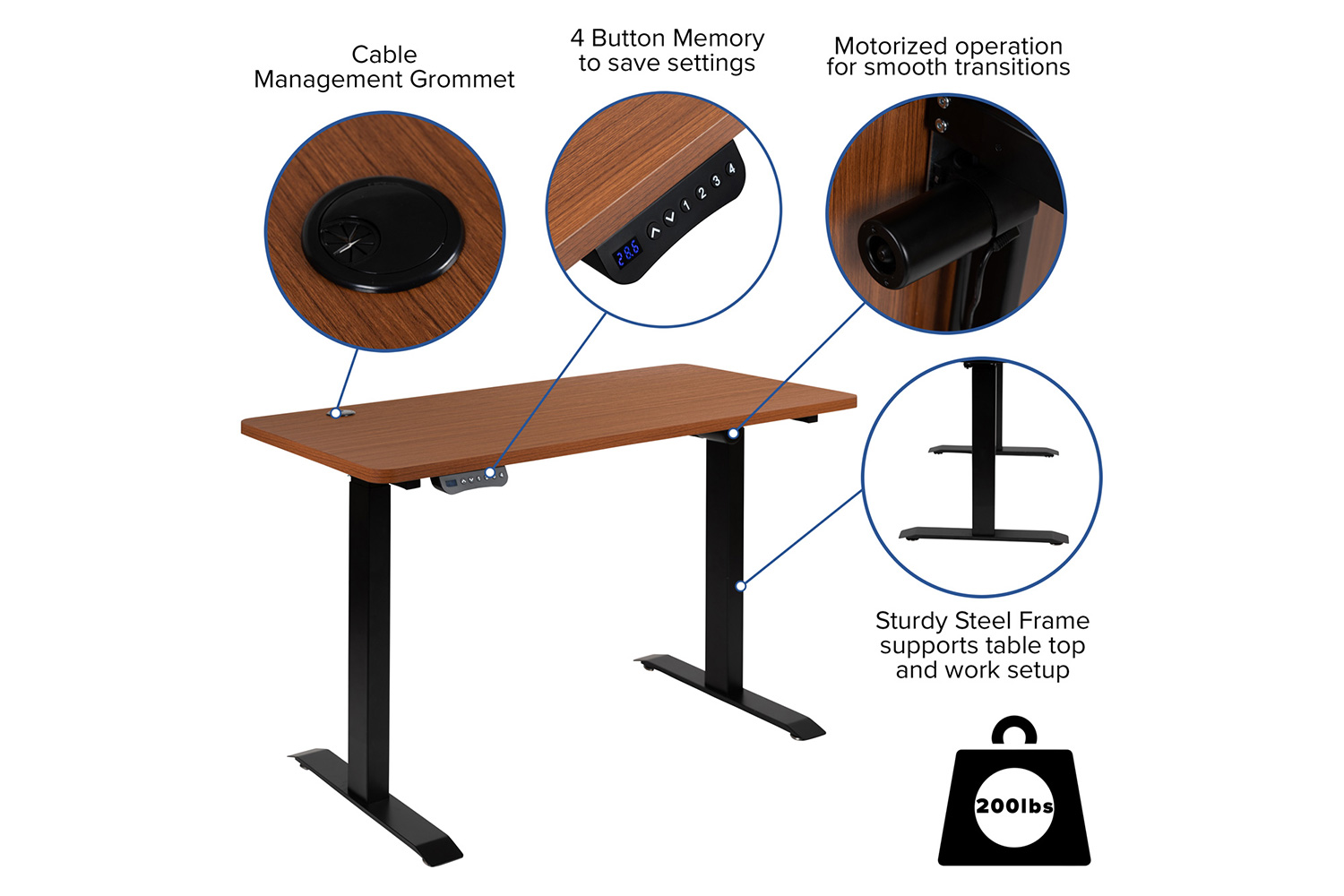 BLNK Regent Electric Height Adjustable Standing Desk with Black Mesh Swivel Ergonomic Task Office Chair - Mahogany