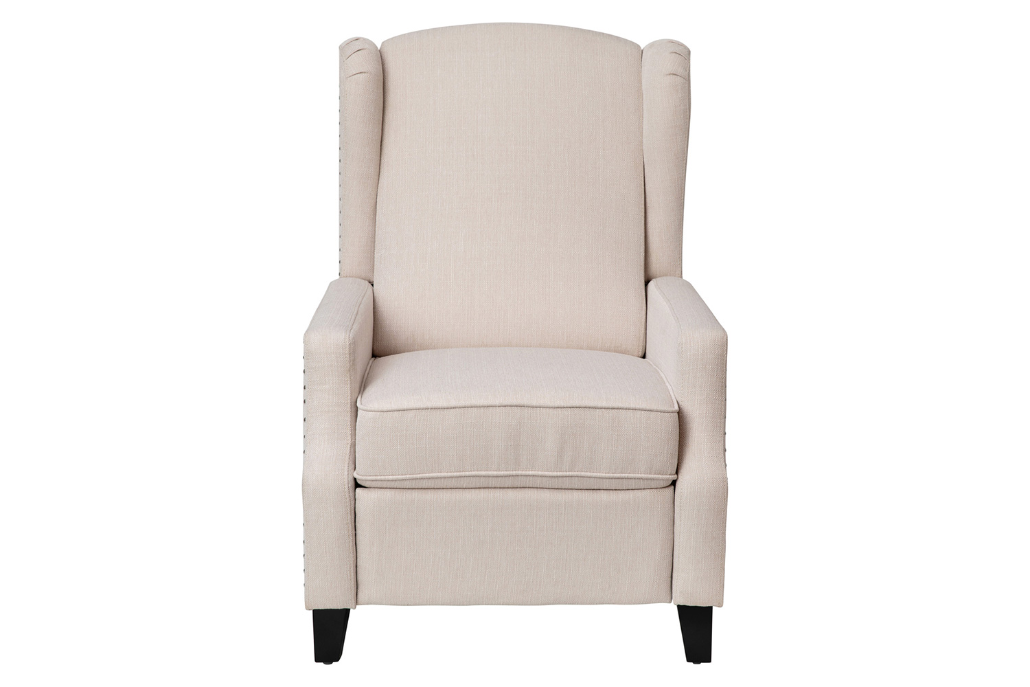 BLNK Prescott Traditional Style Fabric Slim Push Back Recliner Chair with Upholstery-Accent Nail Trim - Cream