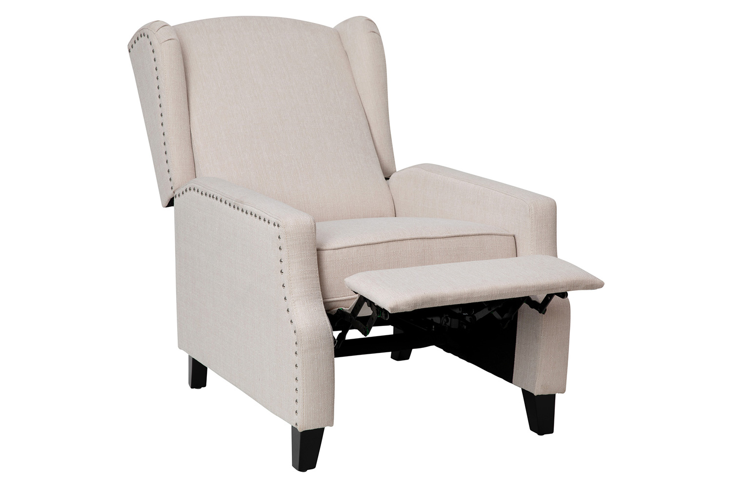 BLNK Prescott Traditional Style Fabric Slim Push Back Recliner Chair with Upholstery-Accent Nail Trim - Cream