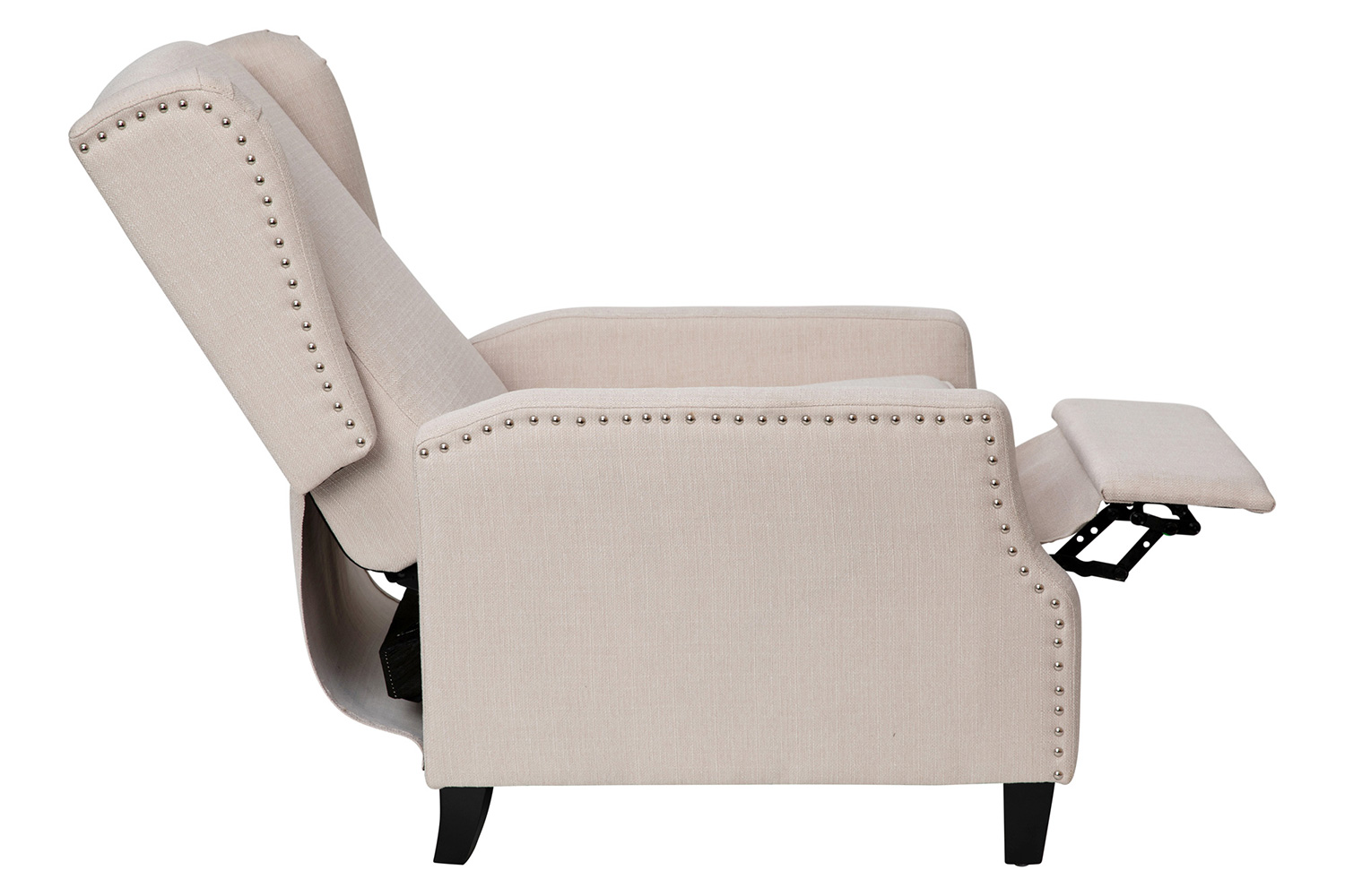 BLNK Prescott Traditional Style Fabric Slim Push Back Recliner Chair with Upholstery-Accent Nail Trim - Cream