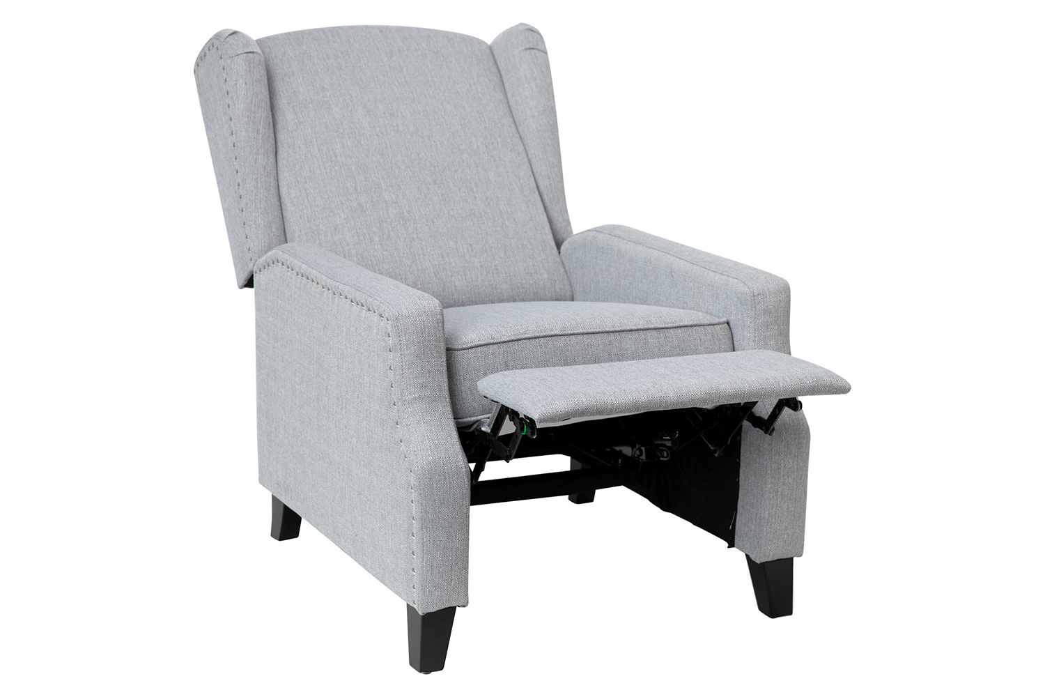 BLNK Prescott Traditional Style Polyester Fabric Slim Push Back Recliner Chair with Accent Nail Trim - Gray