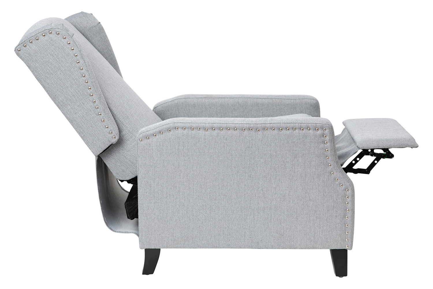 BLNK Prescott Traditional Style Polyester Fabric Slim Push Back Recliner Chair with Accent Nail Trim - Gray