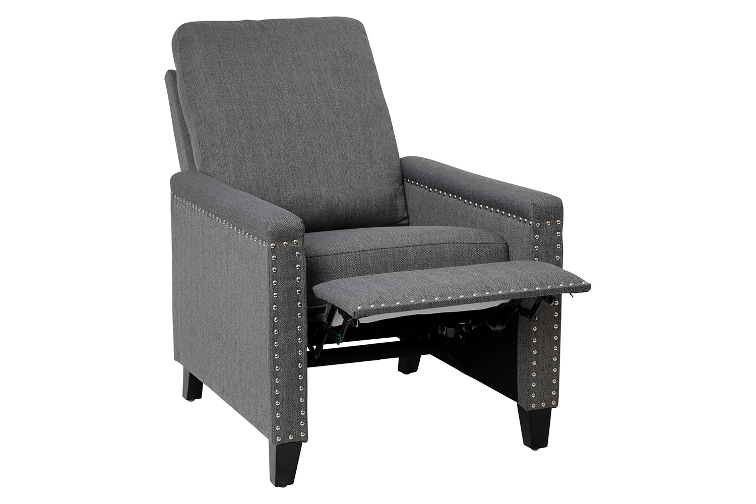 BLNK Carson Transitional Style Fabric Push Back Recliner Chair with Accent Nail Trim - Gray