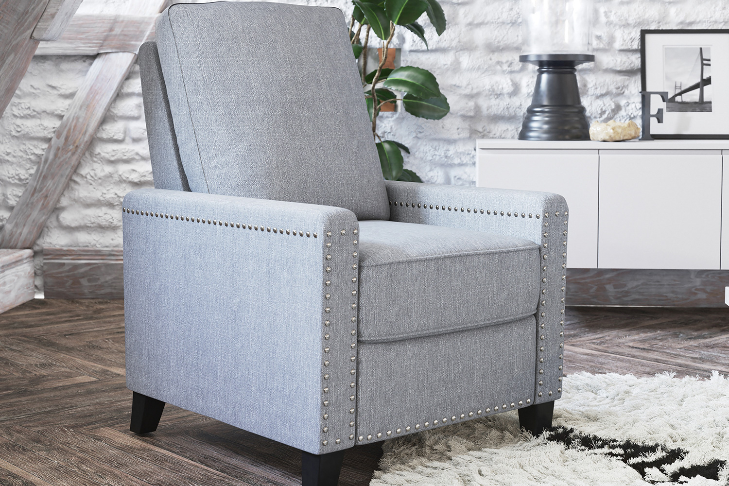 BLNK Carson Transitional Style Fabric Push Back Recliner Chair with Accent Nail Trim