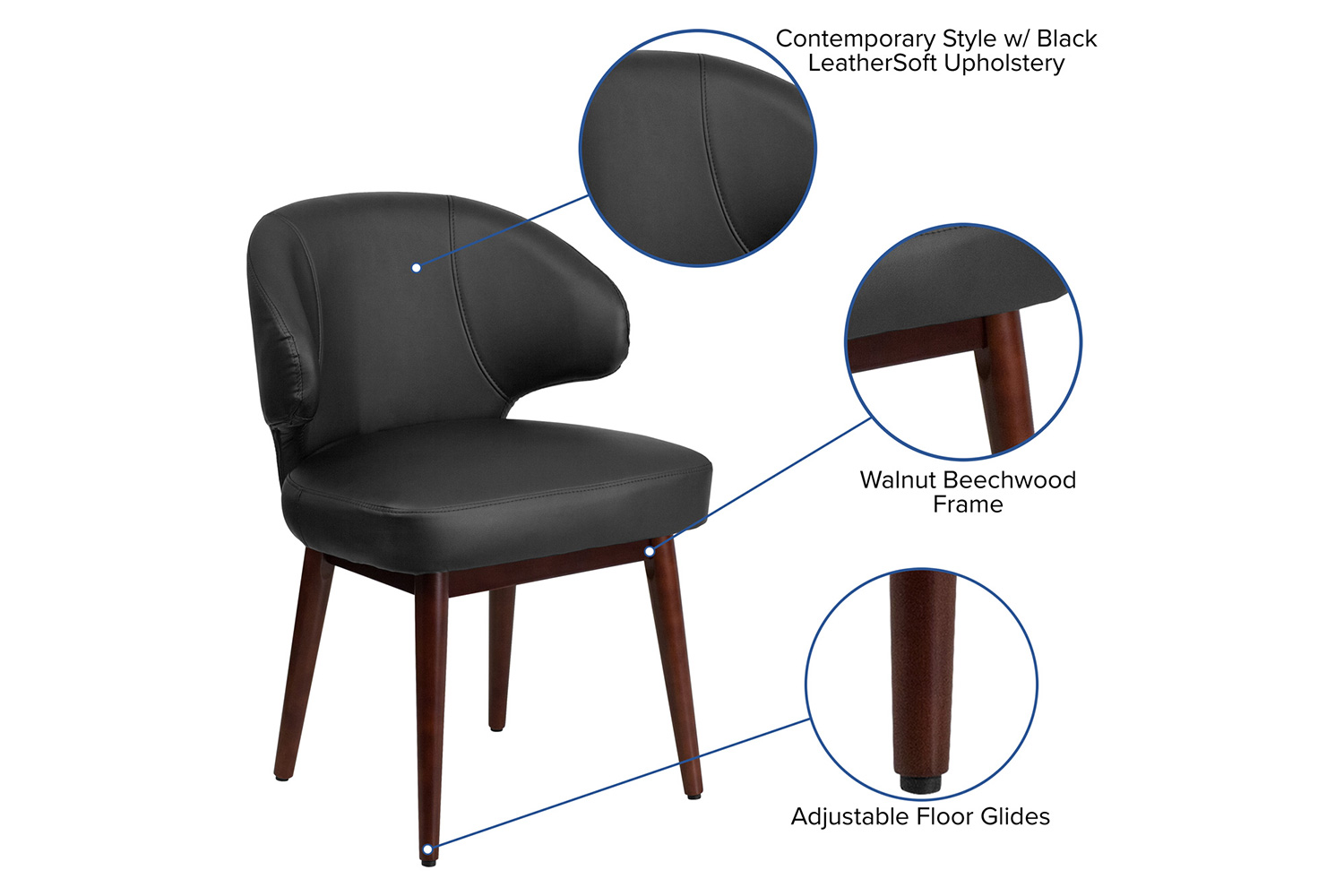 BLNK Comfort Back Series LeatherSoft Side Reception Chair with Walnut Legs - Back