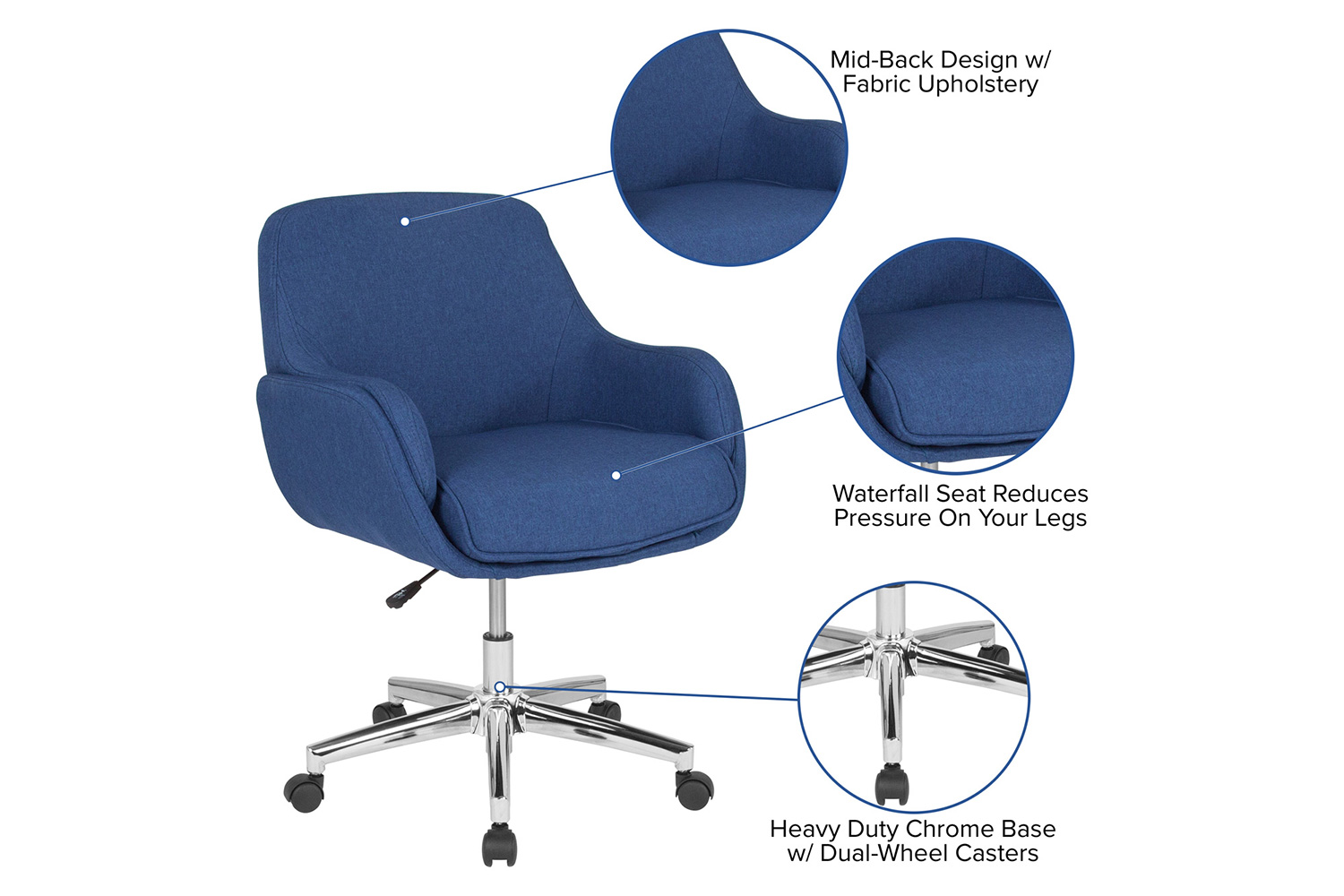 BLNK Rochelle Fabric Mid-Back Home and Office Upholstered Chair - Blue