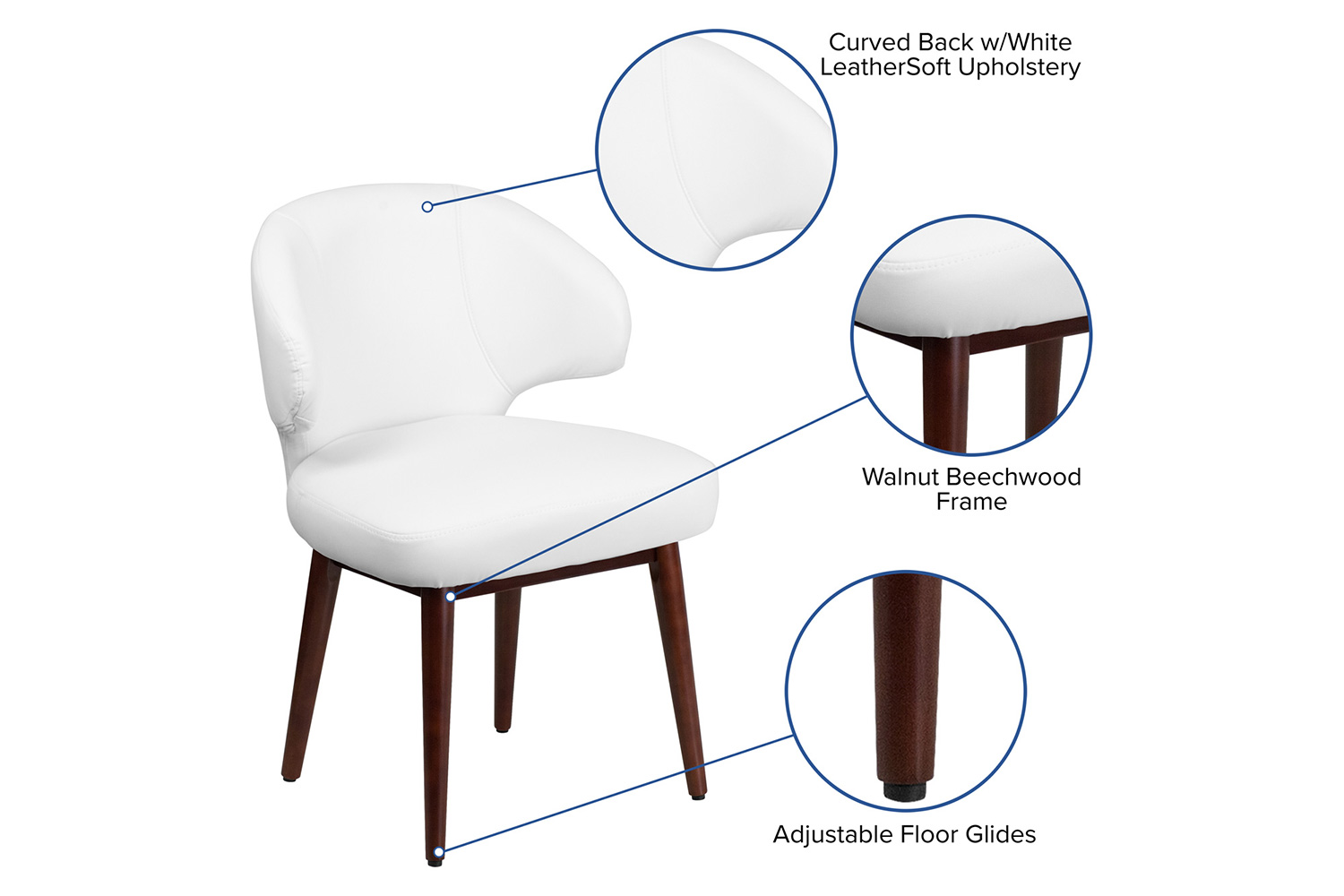 BLNK™ Comfort Back Series LeatherSoft Side Reception Chair with Walnut Legs - White