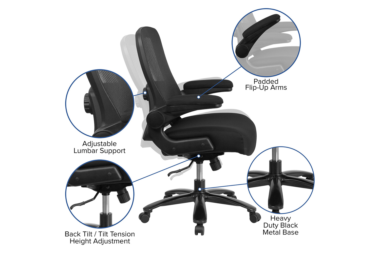 BLNK - Mesh Executive Swivel Office Chair with Lumbar and Back Support and Wheels