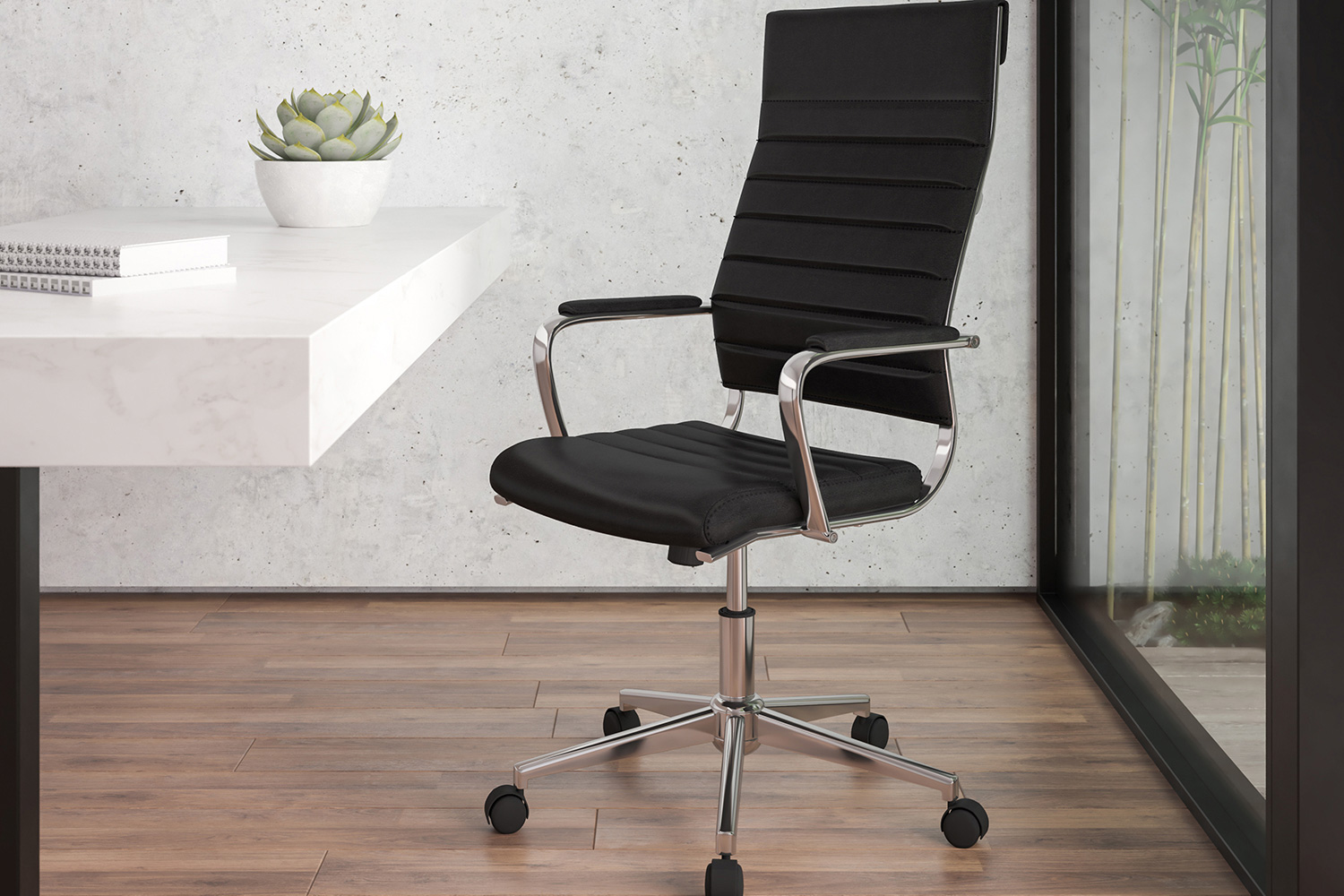 BLNK Hansel LeatherSoft High-Back Contemporary Ribbed Executive Swivel Office Chair