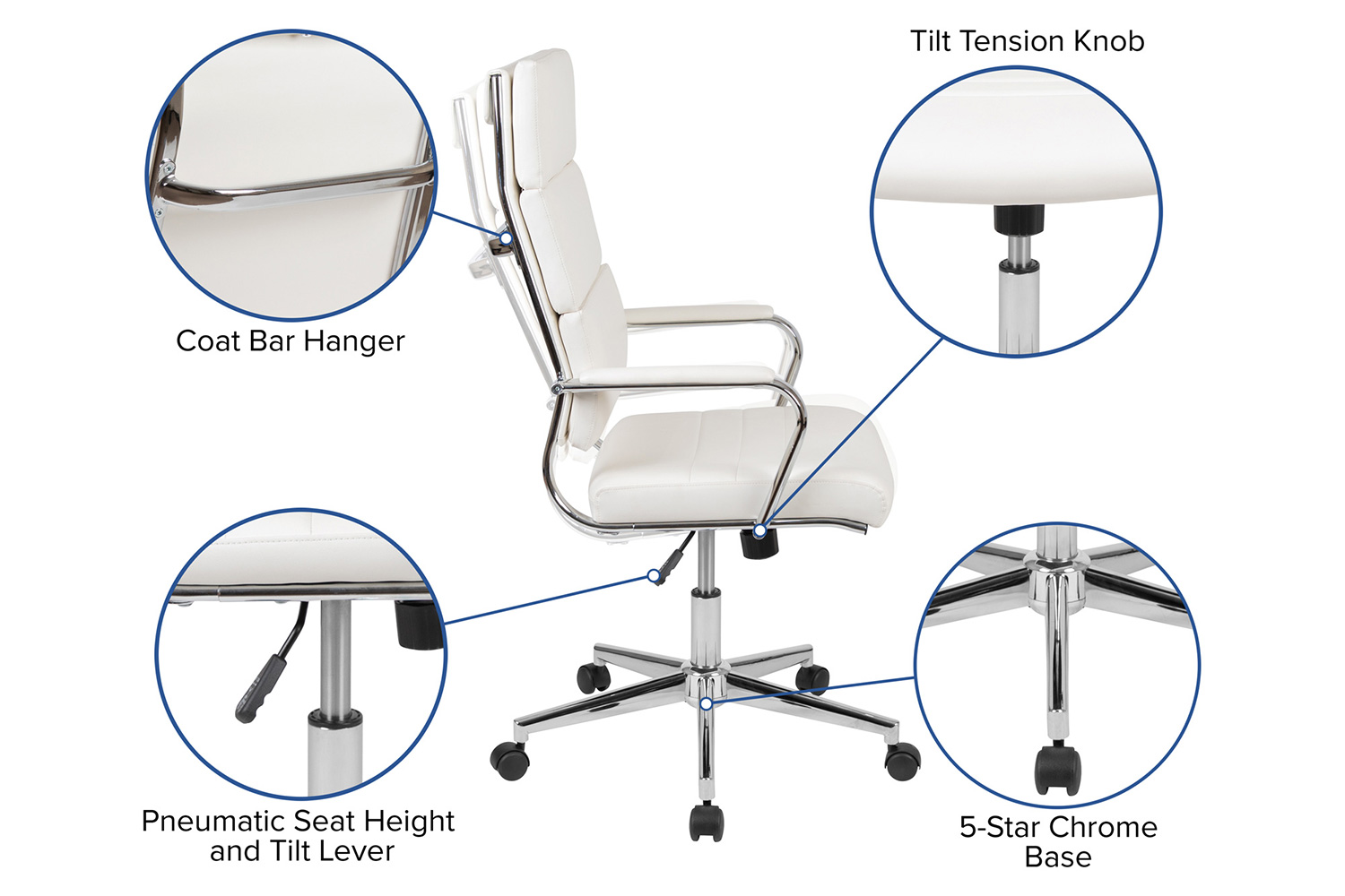 BLNK Hansel LeatherSoft High-Back Contemporary Panel Executive Swivel Office Chair - White