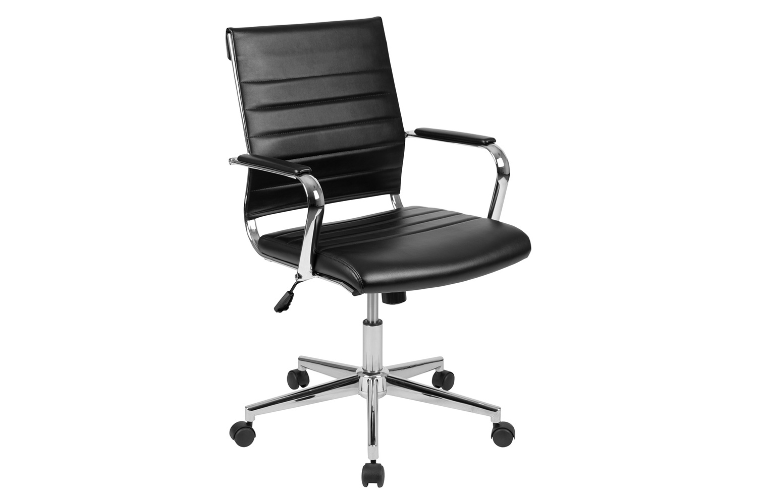 BLNK Hansel LeatherSoft Mid-Back Contemporary Ribbed Executive Swivel Office Chair - Black