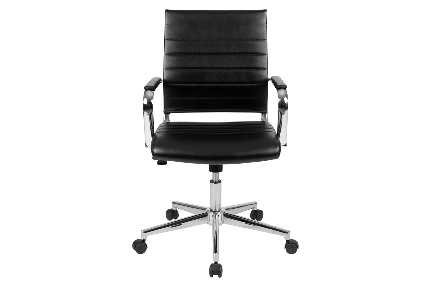 BLNK Hansel LeatherSoft Mid-Back Contemporary Ribbed Executive Swivel Office Chair - Black