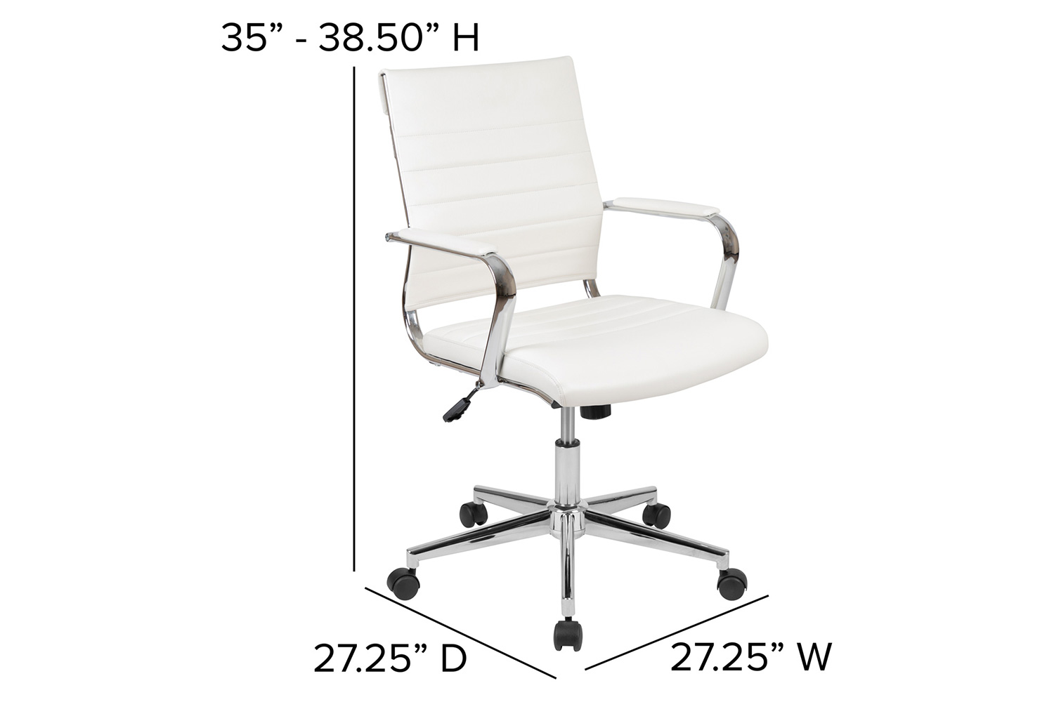 BLNK Hansel LeatherSoft Mid-Back Contemporary Ribbed Executive Swivel Office Chair - White