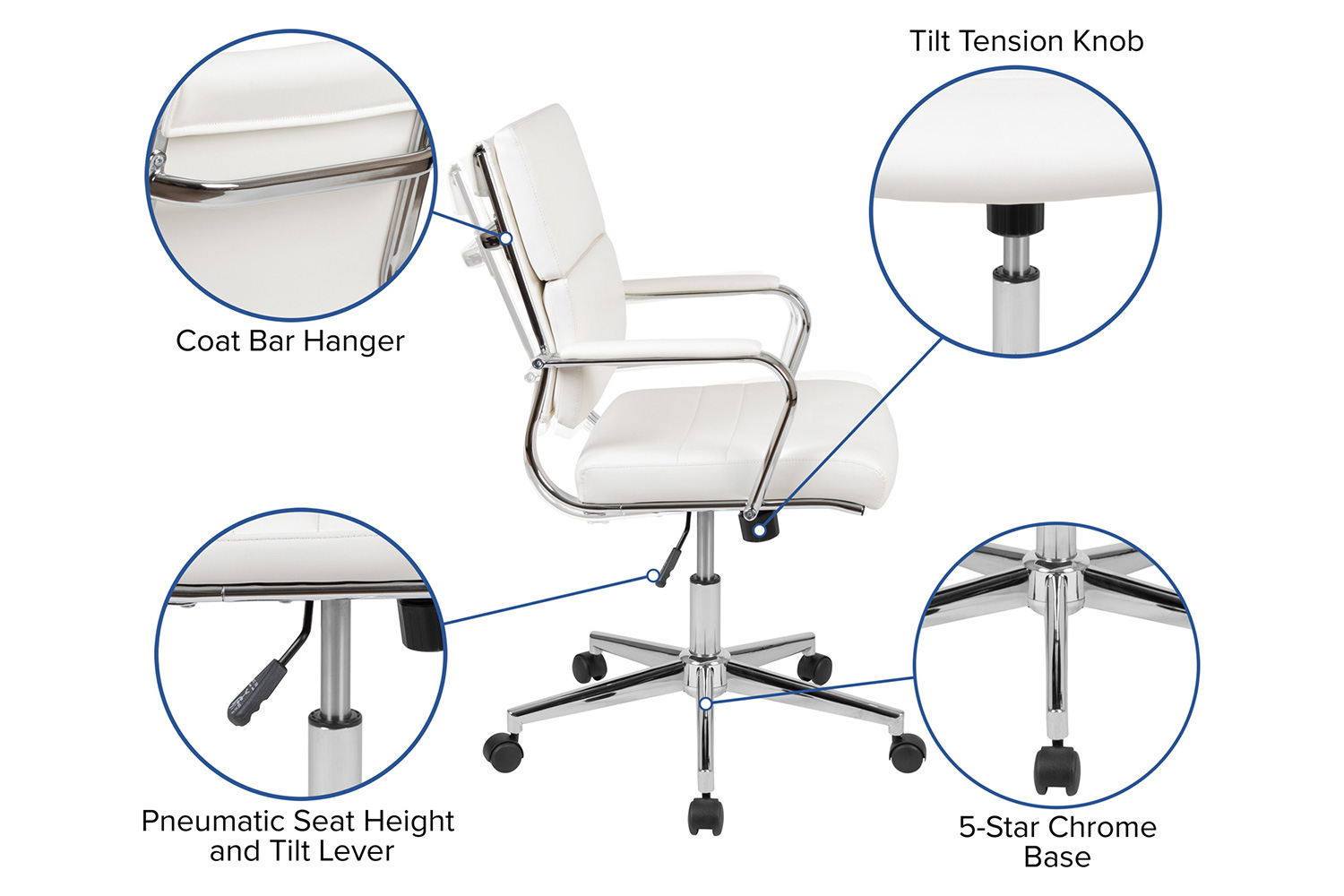 BLNK Hansel LeatherSoft Mid-Back Contemporary Panel Executive Swivel Office Chair - White