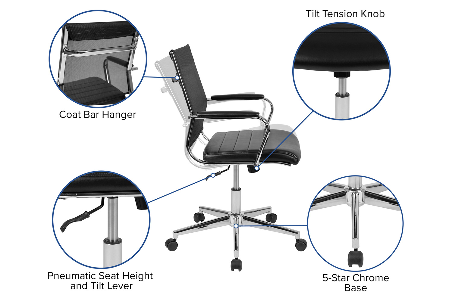 BLNK - Hansel LeatherSoft Mid-Back Mesh Contemporary Executive Swivel Office Chair with Seat