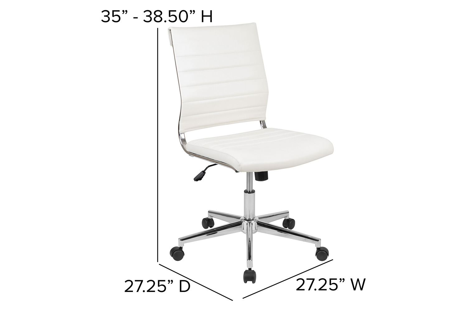 BLNK Hansel LeatherSoft Mid-Back Armless Contemporary Ribbed Executive Swivel Office Chair - White