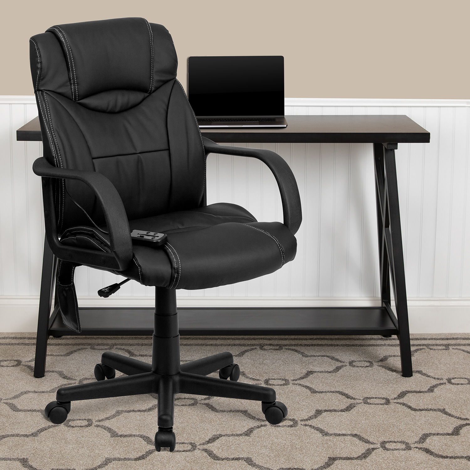 BLNK Laverne LeatherSoft Mid-Back Ergonomic Massaging Executive Swivel Office Chair