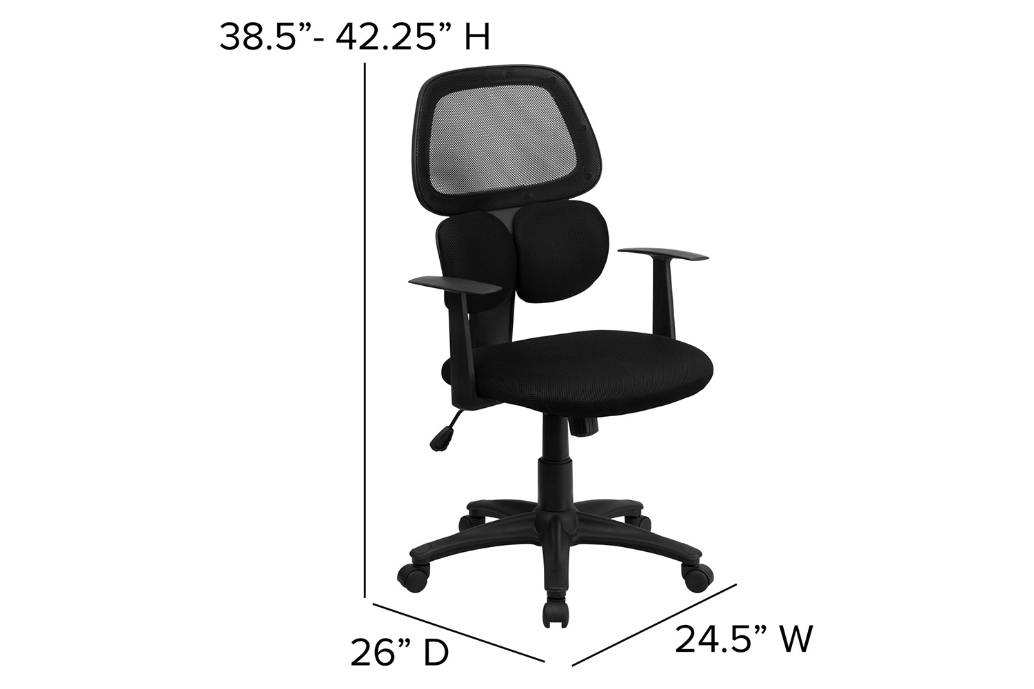 BLNK - Ariel Mid-Back Mesh Swivel Task Office Chair with Flexible Dual Lumbar Support and Arms