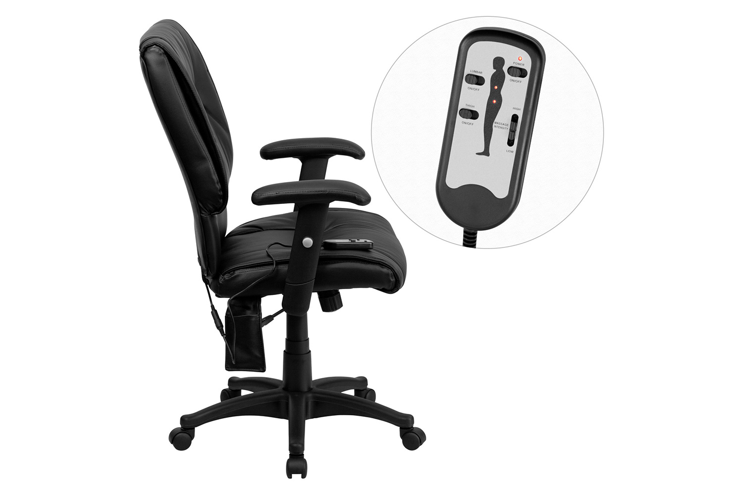 BLNK Laverne LeatherSoft Mid-Back Ergonomic Massaging Executive Swivel Office Chair - with Adjustable Arms