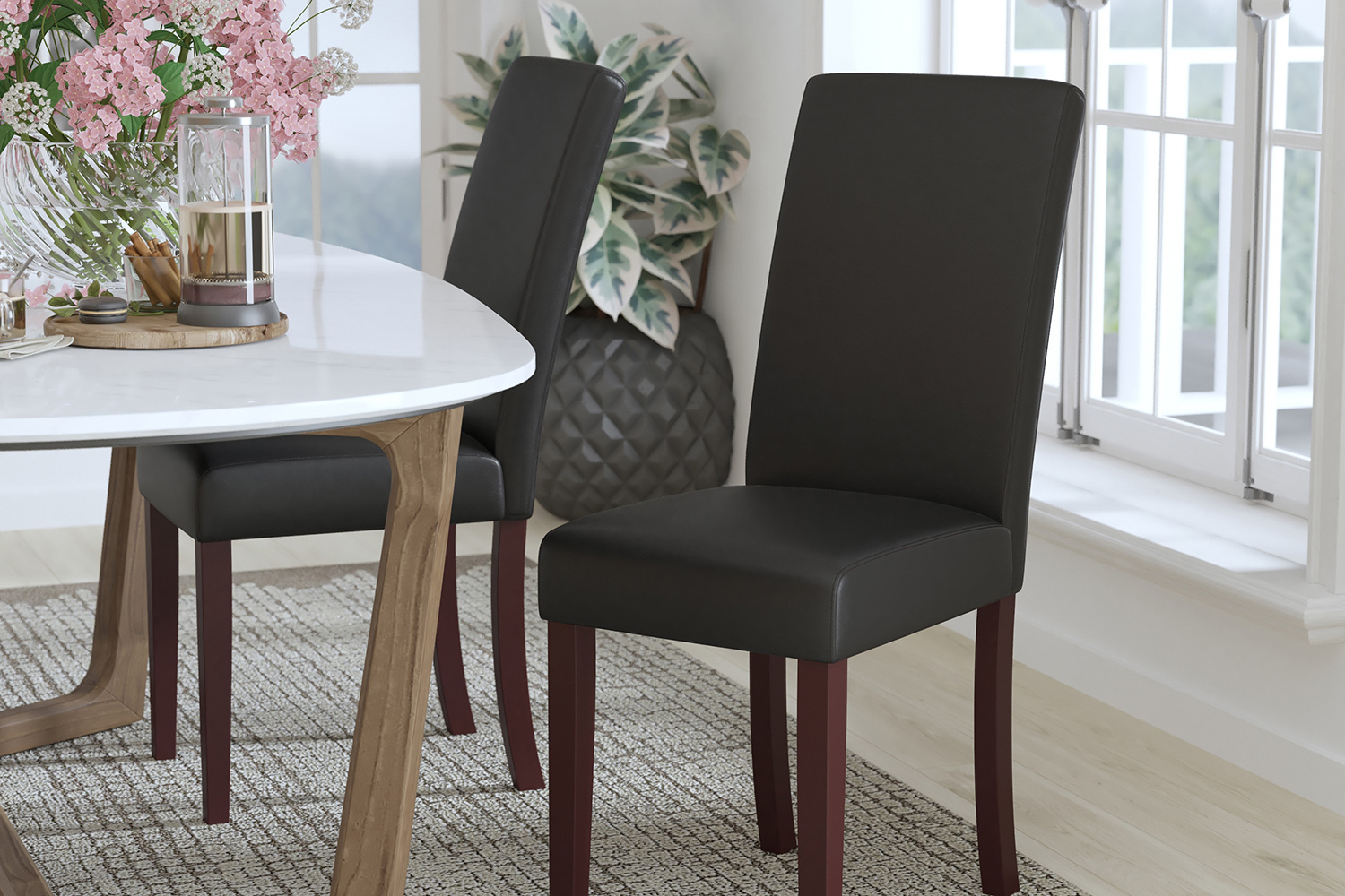 BLNK Godrich Traditional Commercial LeatherSoft Upholstered Panel Back Parsons Dining Chair