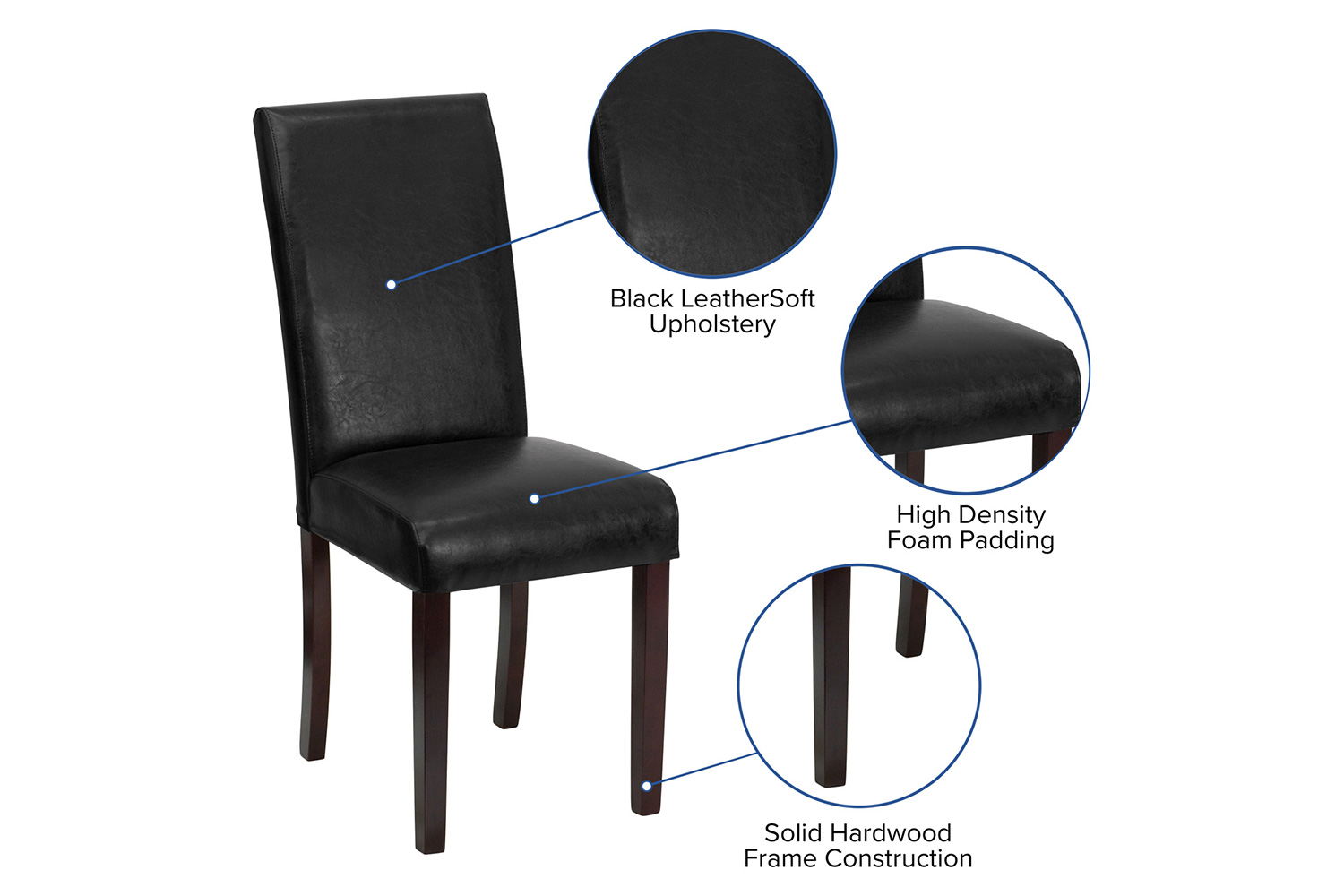 BLNK Godrich Traditional Commercial LeatherSoft Upholstered Panel Back Parsons Dining Chair - Black