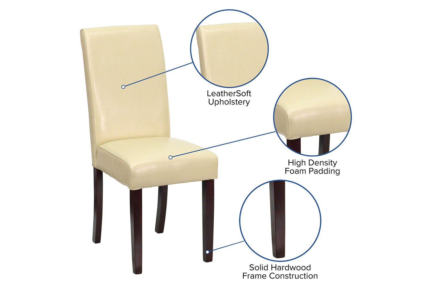 BLNK Godrich Traditional Commercial LeatherSoft Upholstered Panel Back Parsons Dining Chair - Ivory