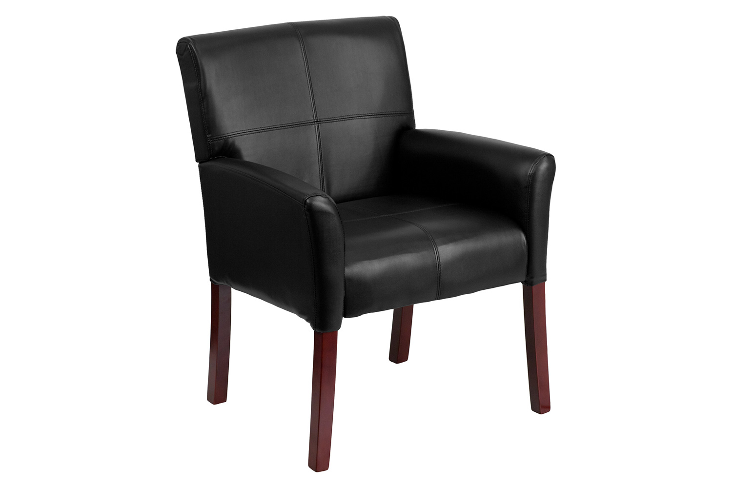 BLNK Taylor LeatherSoft Executive Side Reception Chair with Mahogany Legs - Black