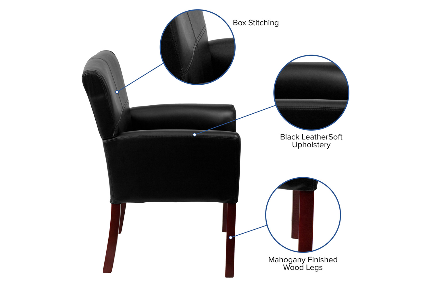 BLNK Taylor LeatherSoft Executive Side Reception Chair with Mahogany Legs - Black