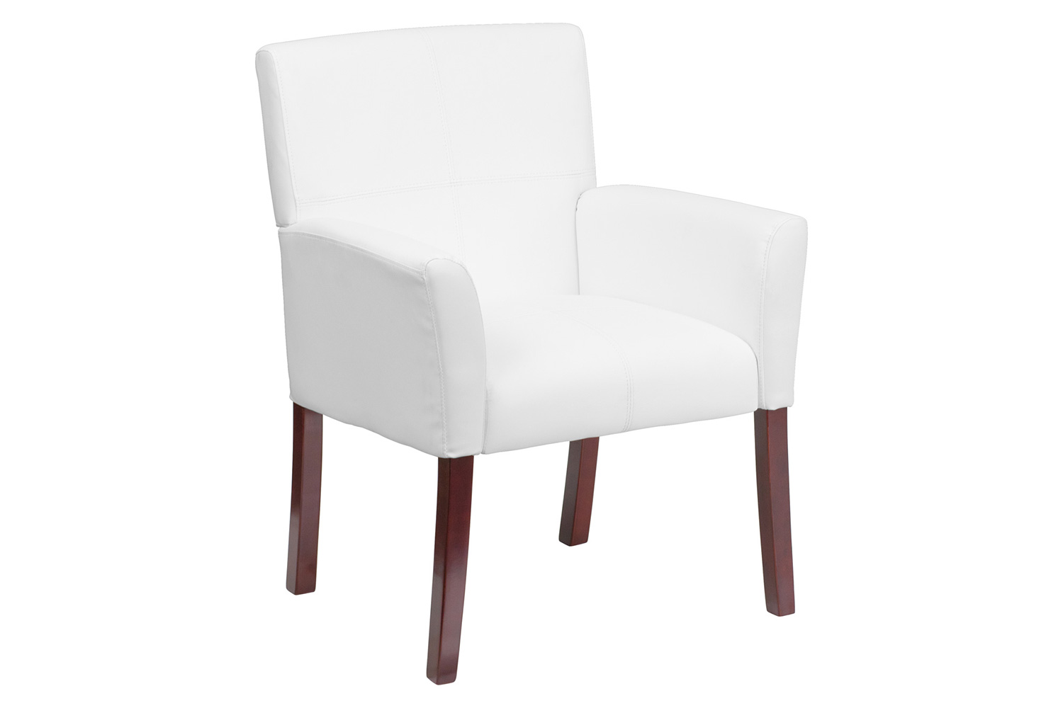 BLNK Taylor LeatherSoft Executive Side Reception Chair with Mahogany Legs - White