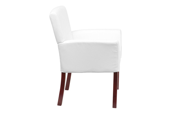 BLNK Taylor LeatherSoft Executive Side Reception Chair with Mahogany Legs - White