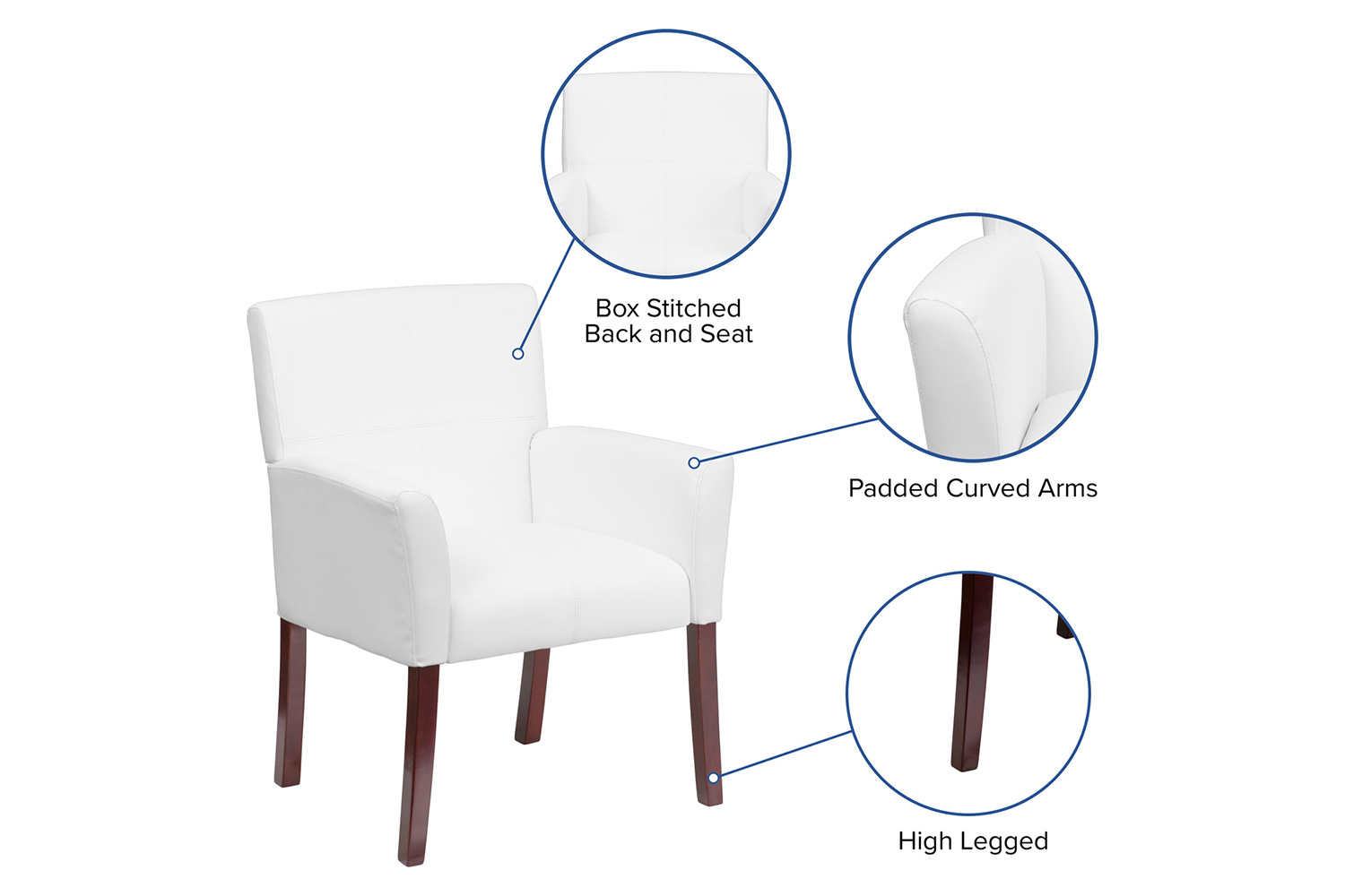 BLNK Taylor LeatherSoft Executive Side Reception Chair with Mahogany Legs - White