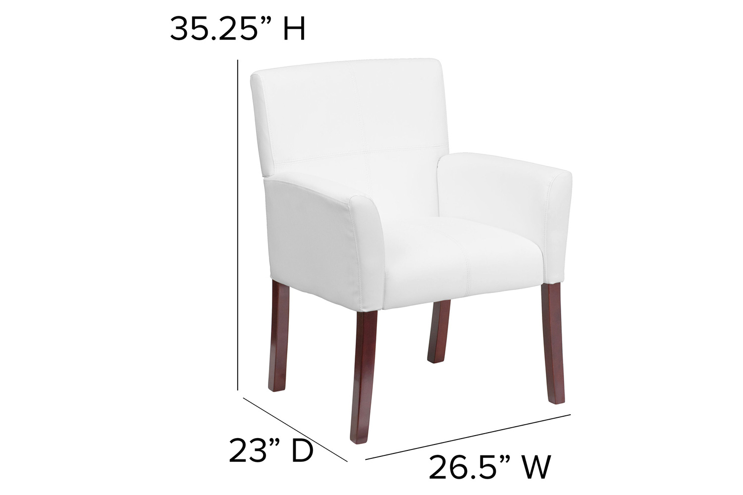 BLNK Taylor LeatherSoft Executive Side Reception Chair with Mahogany Legs - White